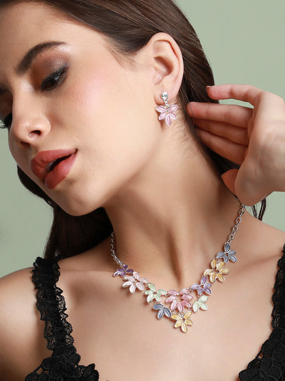 Silver-Plated Pastel Foliage Jewellery Set