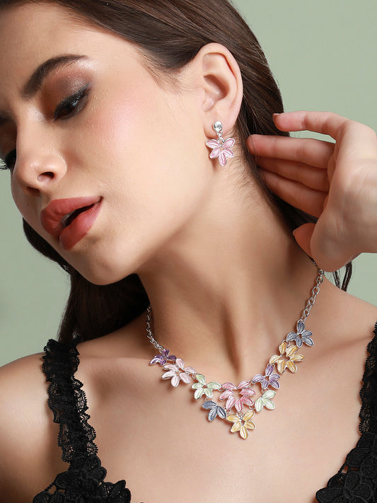 Silver-Plated Pastel Foliage Jewellery Set