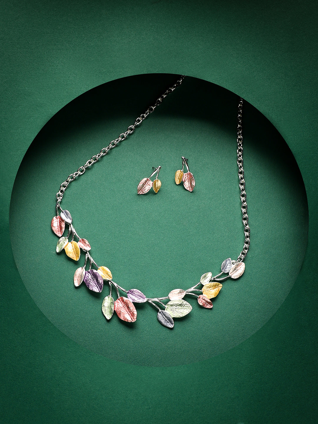 Silver-Plated Pastel Leaf Jewellery Set