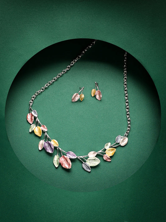 Silver-Plated Pastel Leaf Jewellery Set
