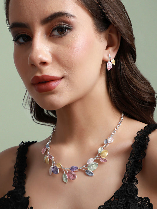 Silver-Plated Pastel Leaf Jewellery Set
