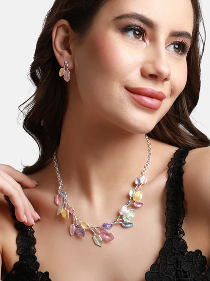 Silver-Plated Pastel Leaf Jewellery Set