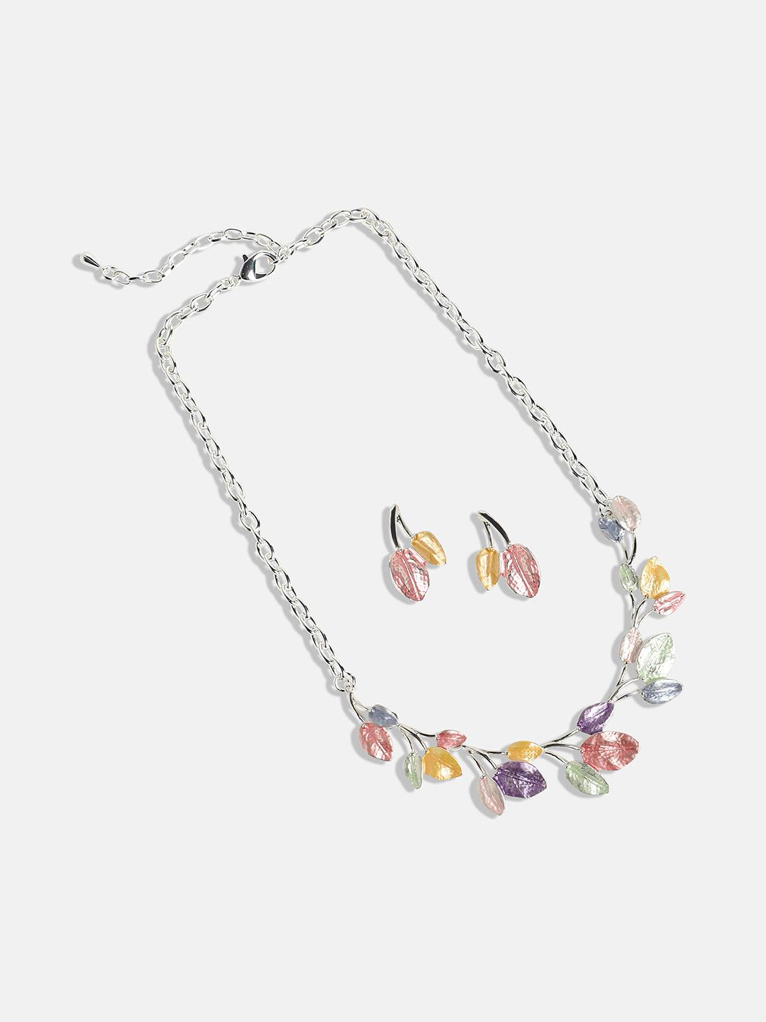 Silver-Plated Pastel Leaf Jewellery Set