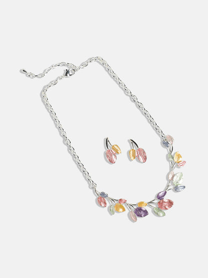 Silver-Plated Pastel Leaf Jewellery Set