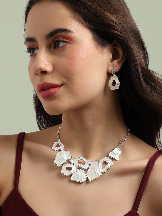Silver-Plated Textured Jewellery Set