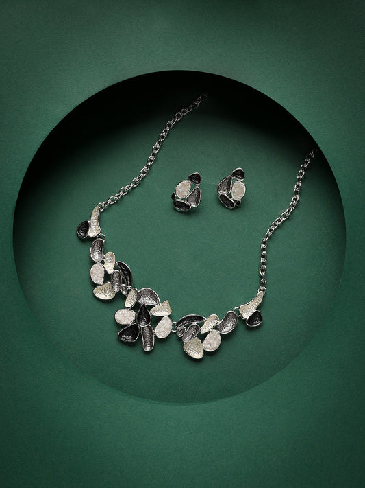 Silver-Plated Dented Abstract Jewellery Set