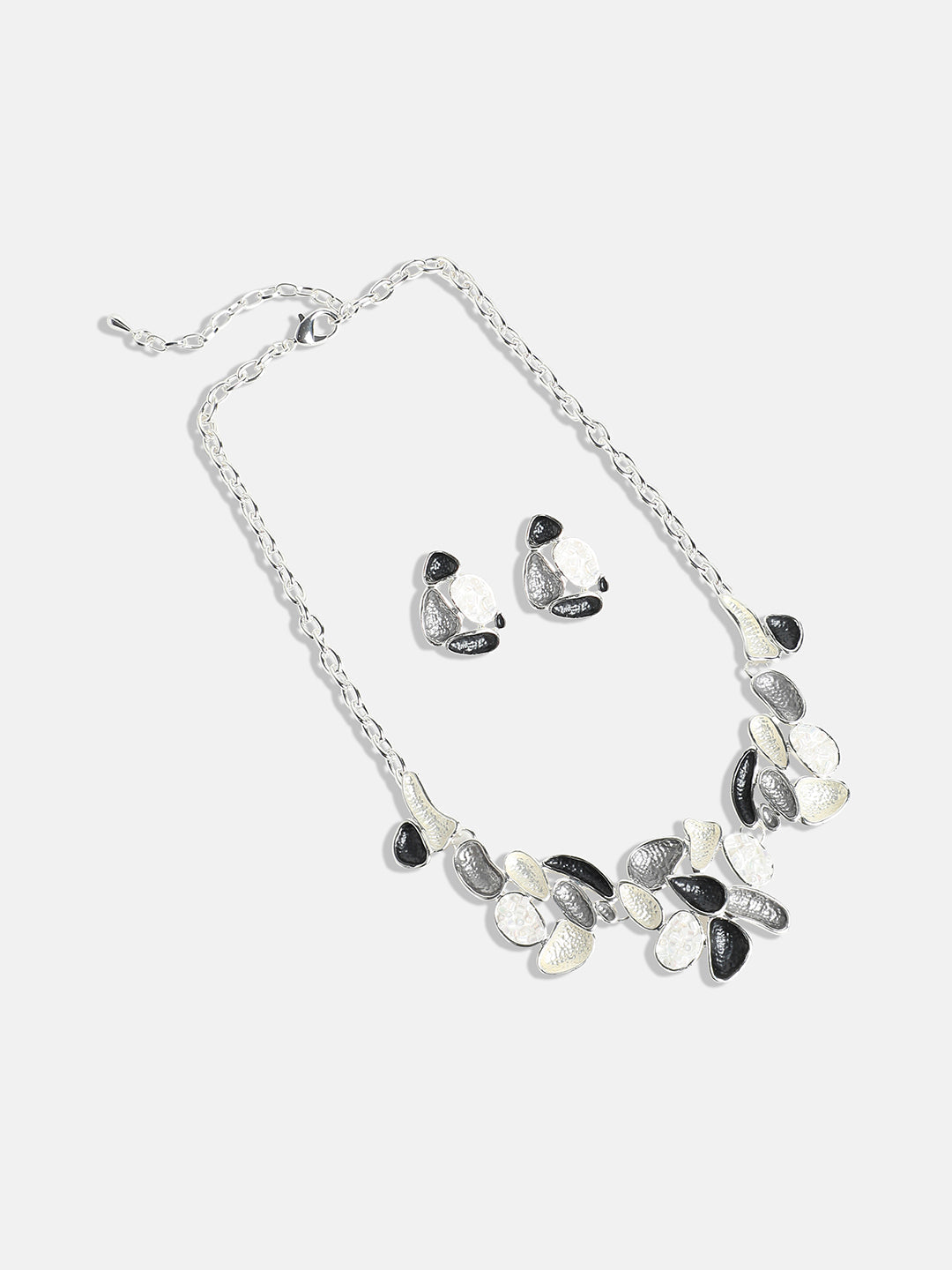 Silver-Plated Dented Abstract Jewellery Set