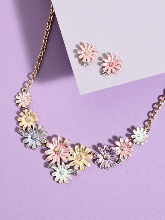 Gold-Plated Pastel Floral Jewellery Set