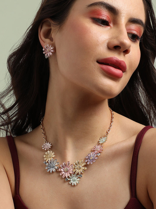 Gold-Plated Pastel Floral Jewellery Set