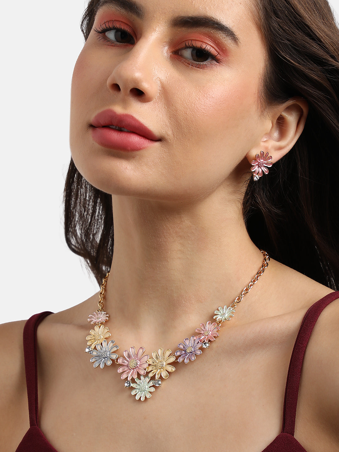 Gold-Plated Pastel Floral Jewellery Set