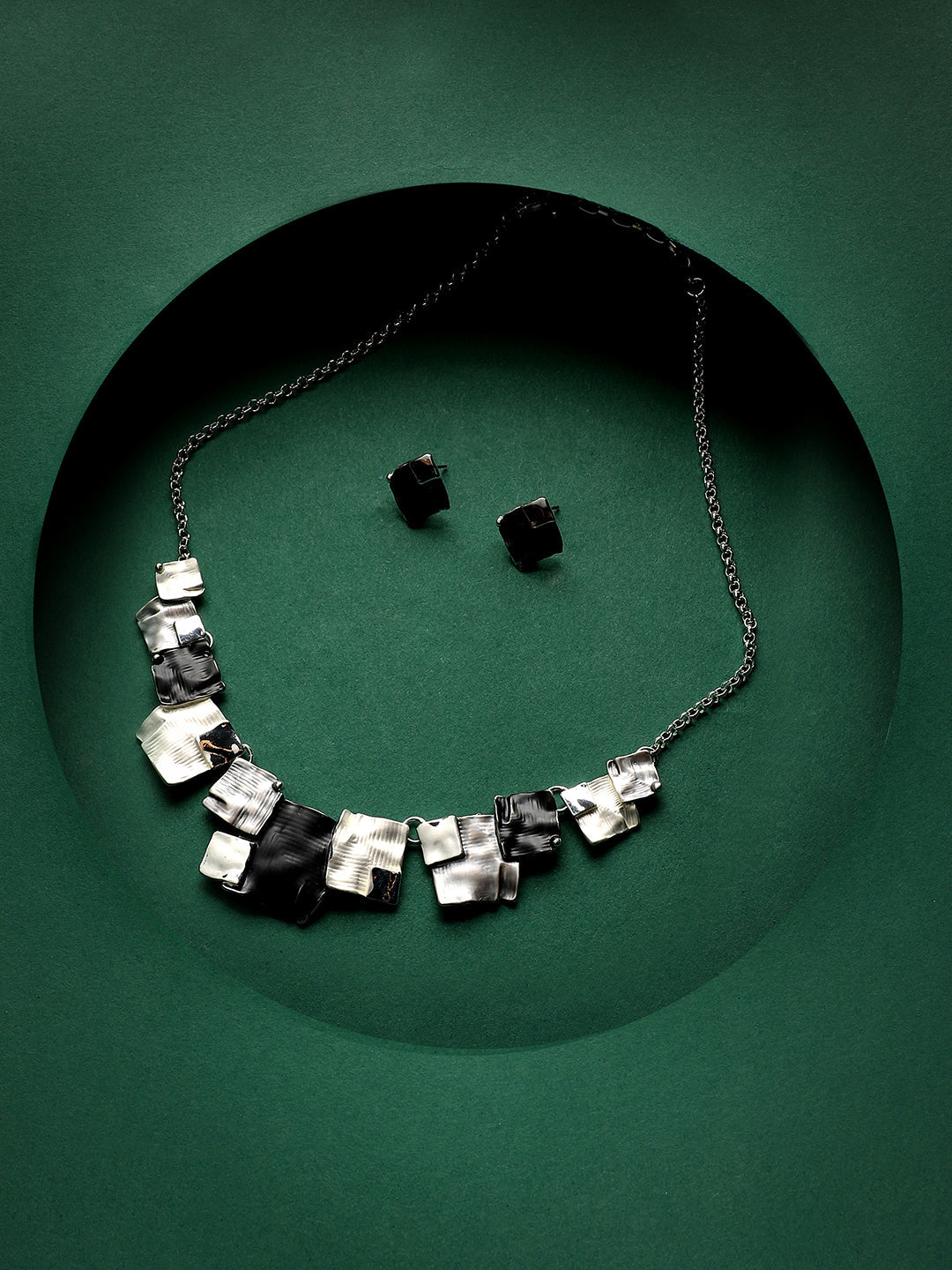 Silver-Plated Textured Square Jewellery Set