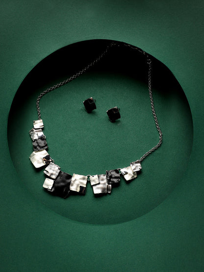 Silver-Plated Textured Square Jewellery Set