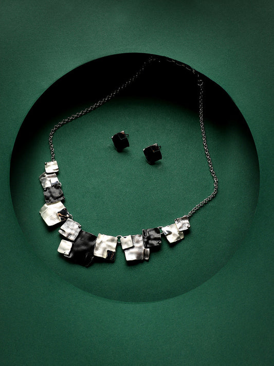 Silver-Plated Textured Square Jewellery Set