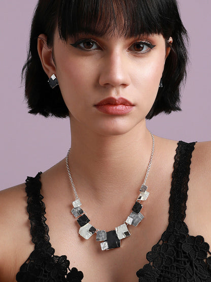 Silver-Plated Textured Square Jewellery Set