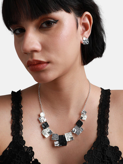 Silver-Plated Textured Square Jewellery Set
