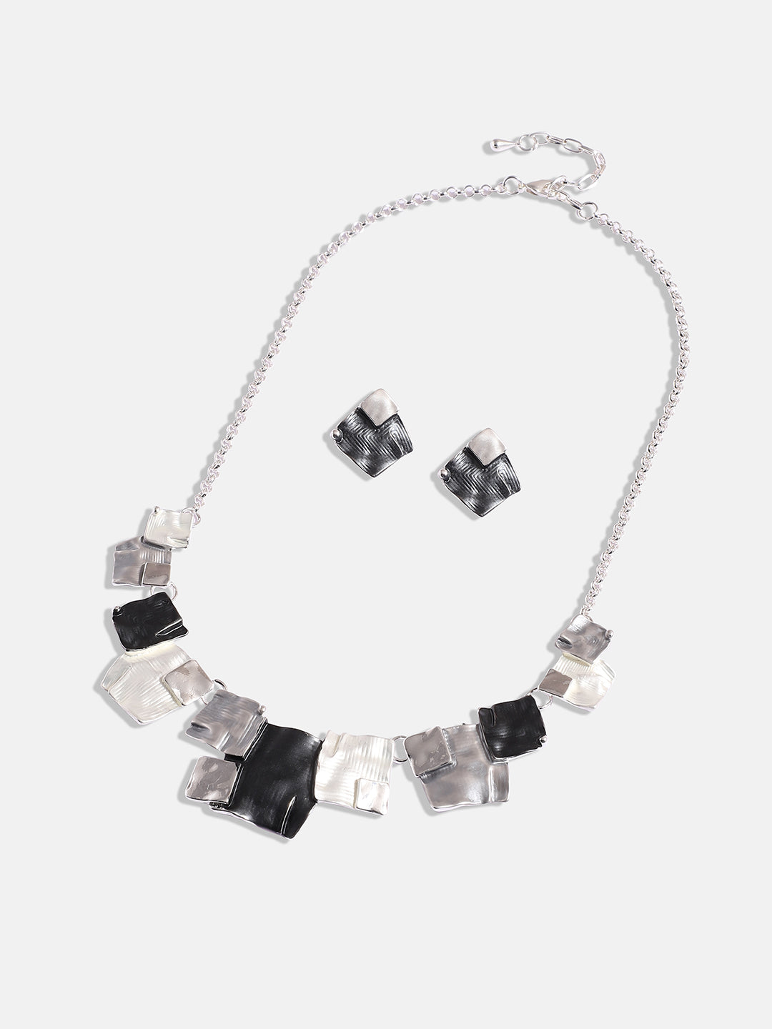 Silver-Plated Textured Square Jewellery Set