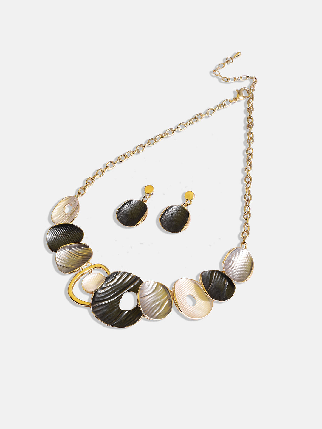 Gold-Plated Textured Abstract Jewellery Set
