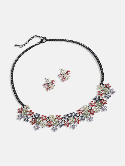 Silver-Plated Stone studded floral Jewellery Set