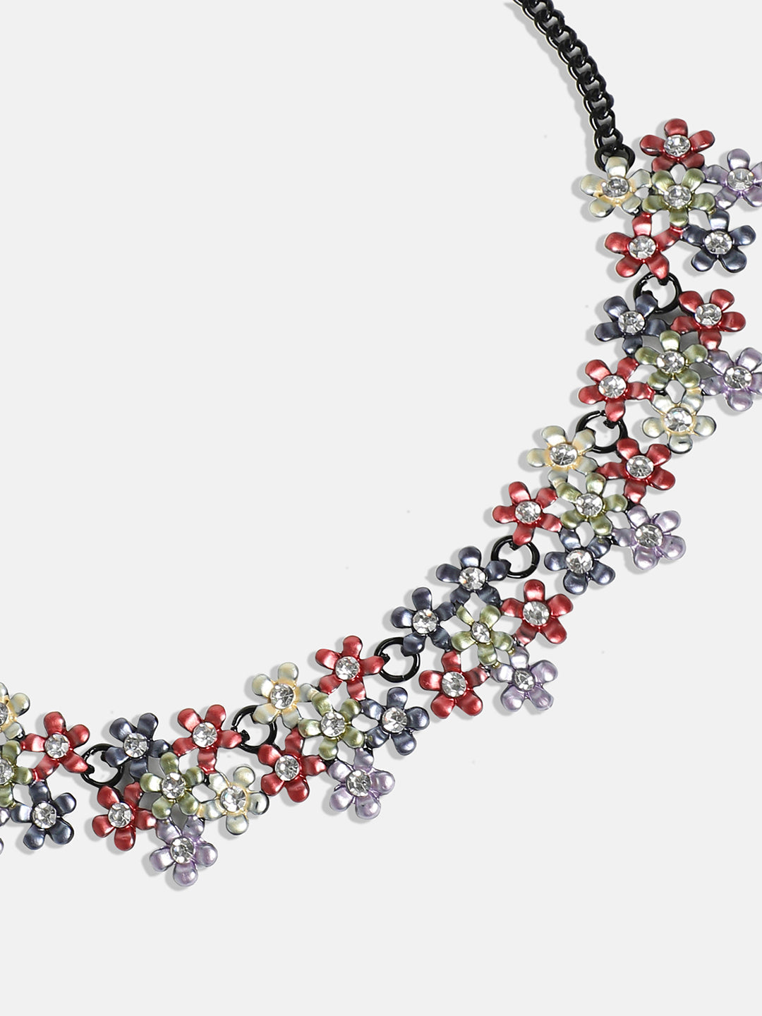Silver-Plated Stone studded floral Jewellery Set
