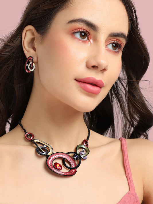 Textured Stone Necklace Earrings