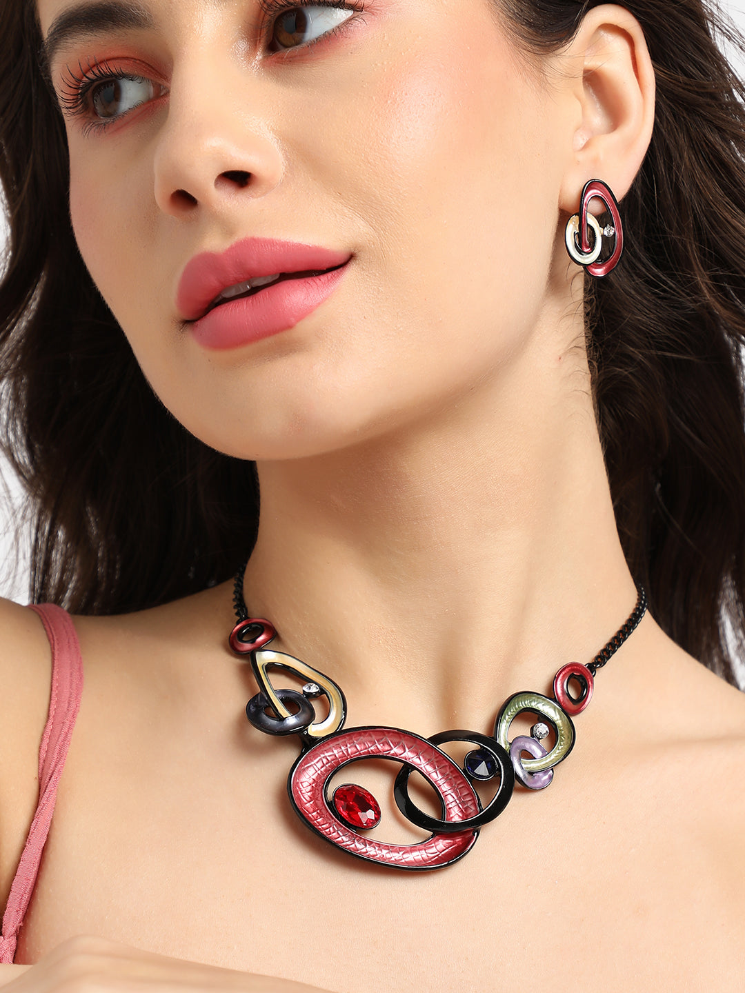 Textured Stone Necklace Earrings