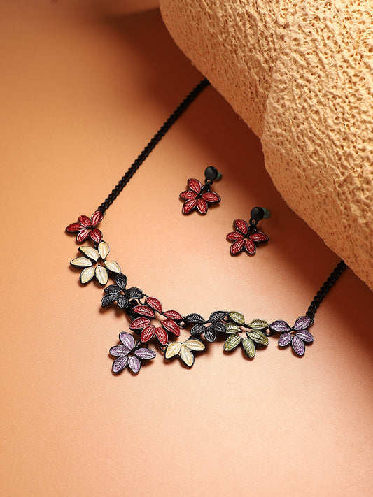Foliage Necklace Earrings Jewellery Set