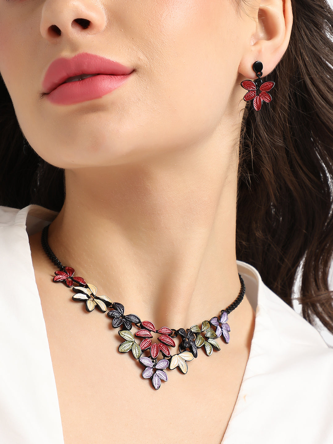 Foliage Necklace Earrings Jewellery Set