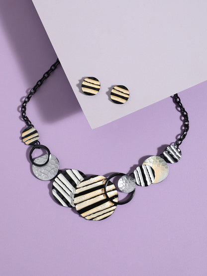 Textured Circular Necklace Earrings Jewellery Set