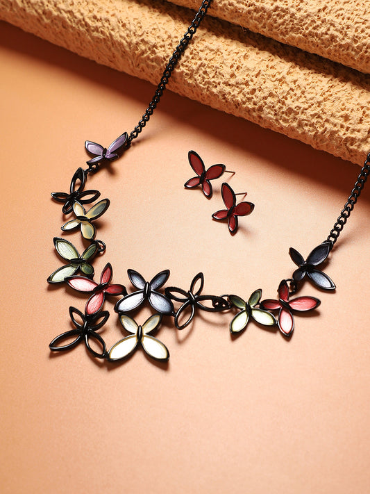 Butterfly Necklace Earrings Jewellery Set