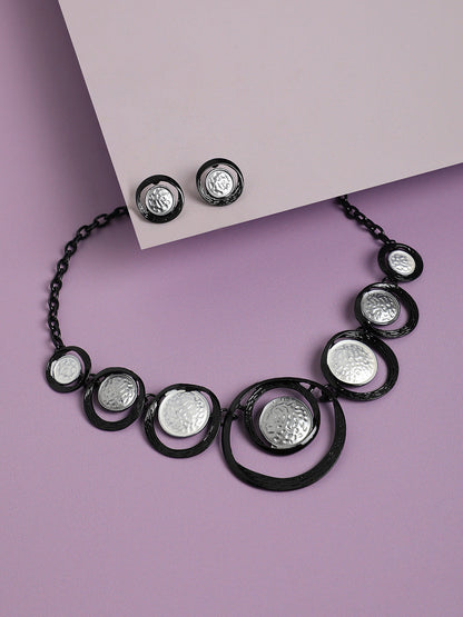 Dented Circular Necklace Earrings