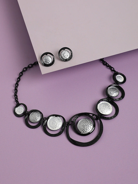 Dented Circular Necklace Earrings