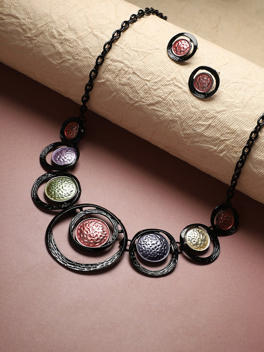 Dented Circular Necklace Earrings