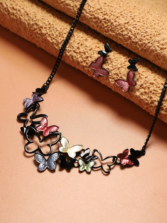 Butterfly Necklace Earrings Jewellery Set