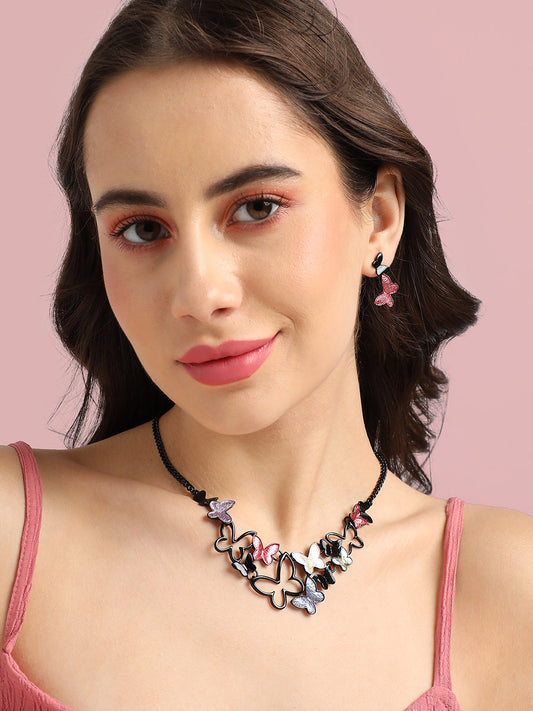 Butterfly Necklace Earrings Jewellery Set