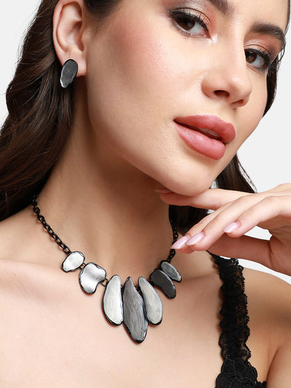 Silver-Plated Abstract Jewellery Set
