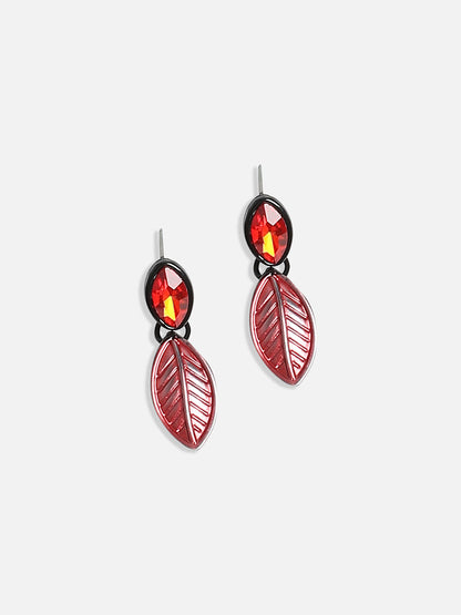 Stone Leaf Necklace Earrings Jewellery Set