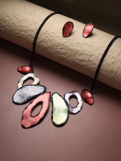 Abstract Halo Necklace Earrings Jewellery Set