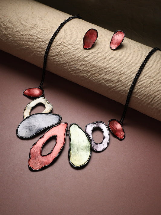 Abstract Halo Necklace Earrings Jewellery Set