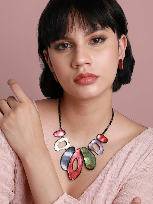 Abstract Halo Necklace Earrings Jewellery Set