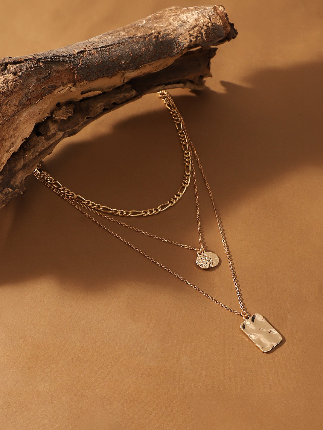 The Dented Charm Multi-Layer Necklace - Antique Gold-SOHINC6045