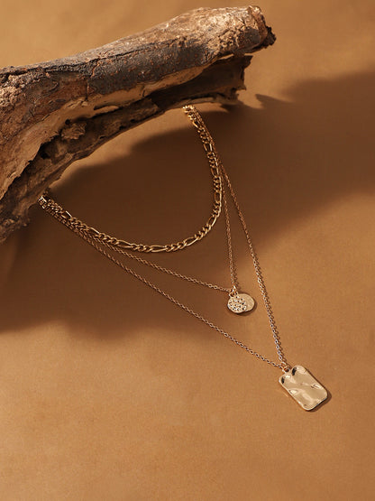 The Dented Charm Multi-Layer Necklace - Antique Gold-SOHINC6045