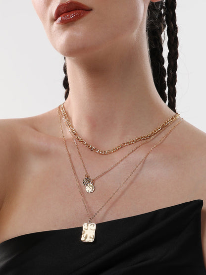 The Dented Charm Multi-Layer Necklace - Antique Gold-SOHINC6045