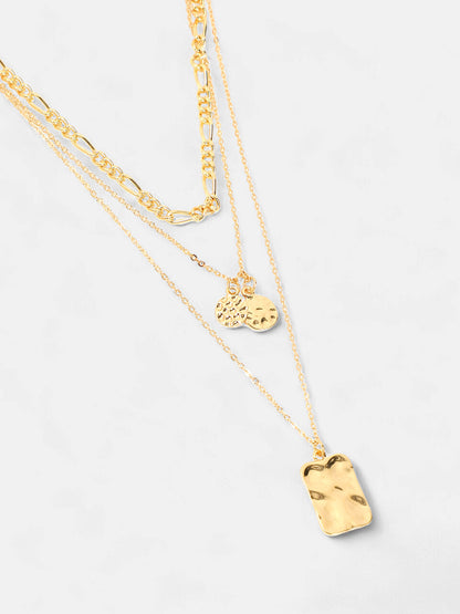 The Dented Charm Multi-Layer Necklace - Antique Gold-SOHINC6045