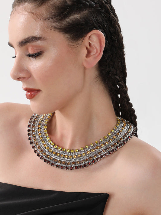 The Egyptian Bijou Statement Necklace - Ruby Red & Amber Yellow-SOHINC6048