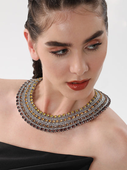 The Egyptian Bijou Statement Necklace - Ruby Red & Amber Yellow-SOHINC6048