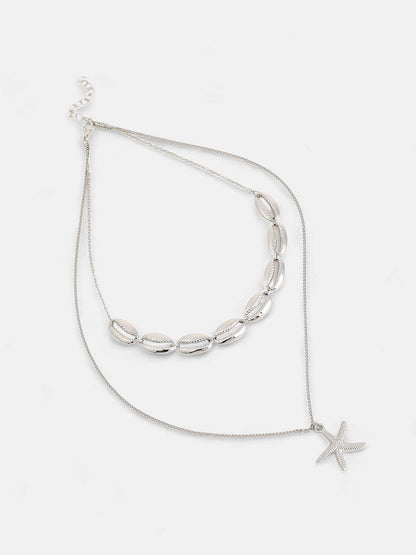 The Bahamas Multi-Layer Necklace - Metallic Silver-SOHINC6049