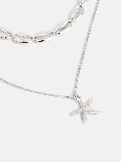 The Bahamas Multi-Layer Necklace - Metallic Silver-SOHINC6049
