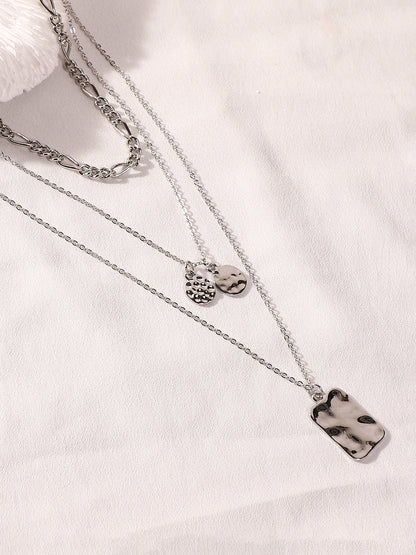 The Dented Charm Multi-Layer Necklace - Metallic Silver-SOHINC6050