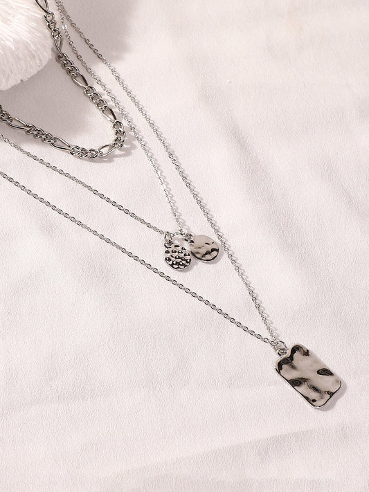 The Dented Charm Multi-Layer Necklace - Metallic Silver-SOHINC6050
