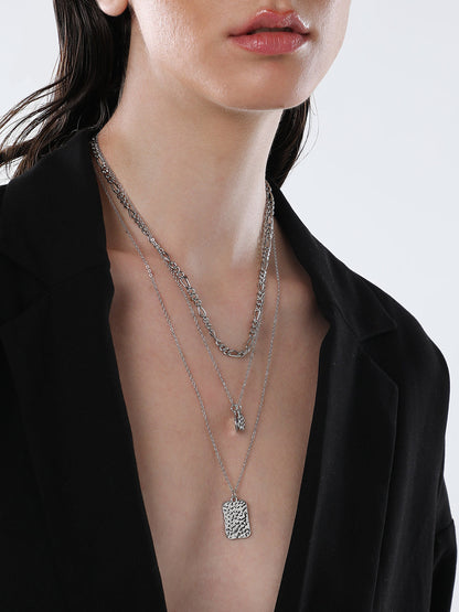 The Dented Charm Multi-Layer Necklace - Metallic Silver-SOHINC6050